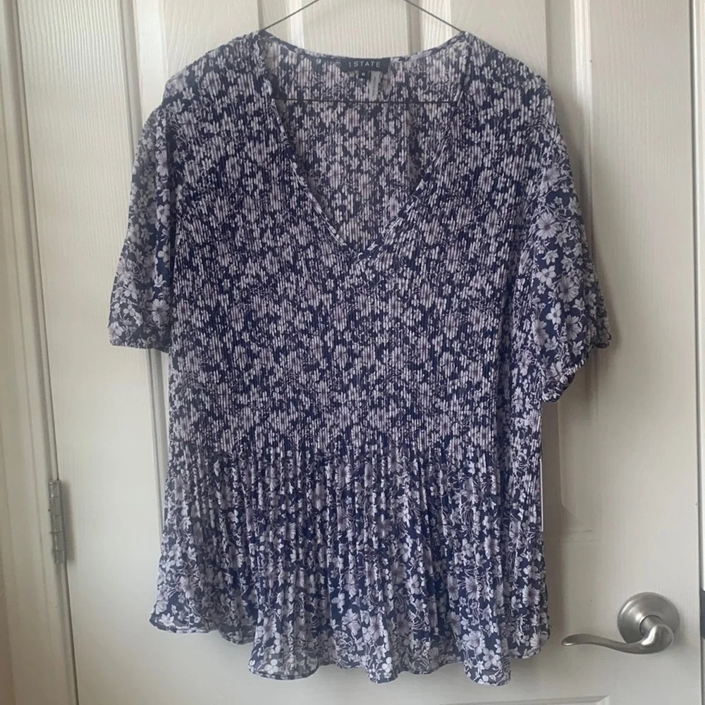 NWT 1.STATE Floral Print Crinkle V-Neck Blouse 1X